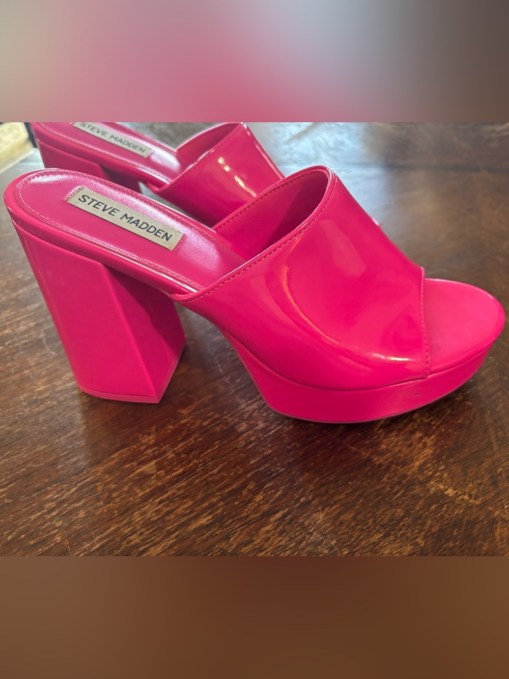 Steve Madden Hot Pink Patent Platform Mules
